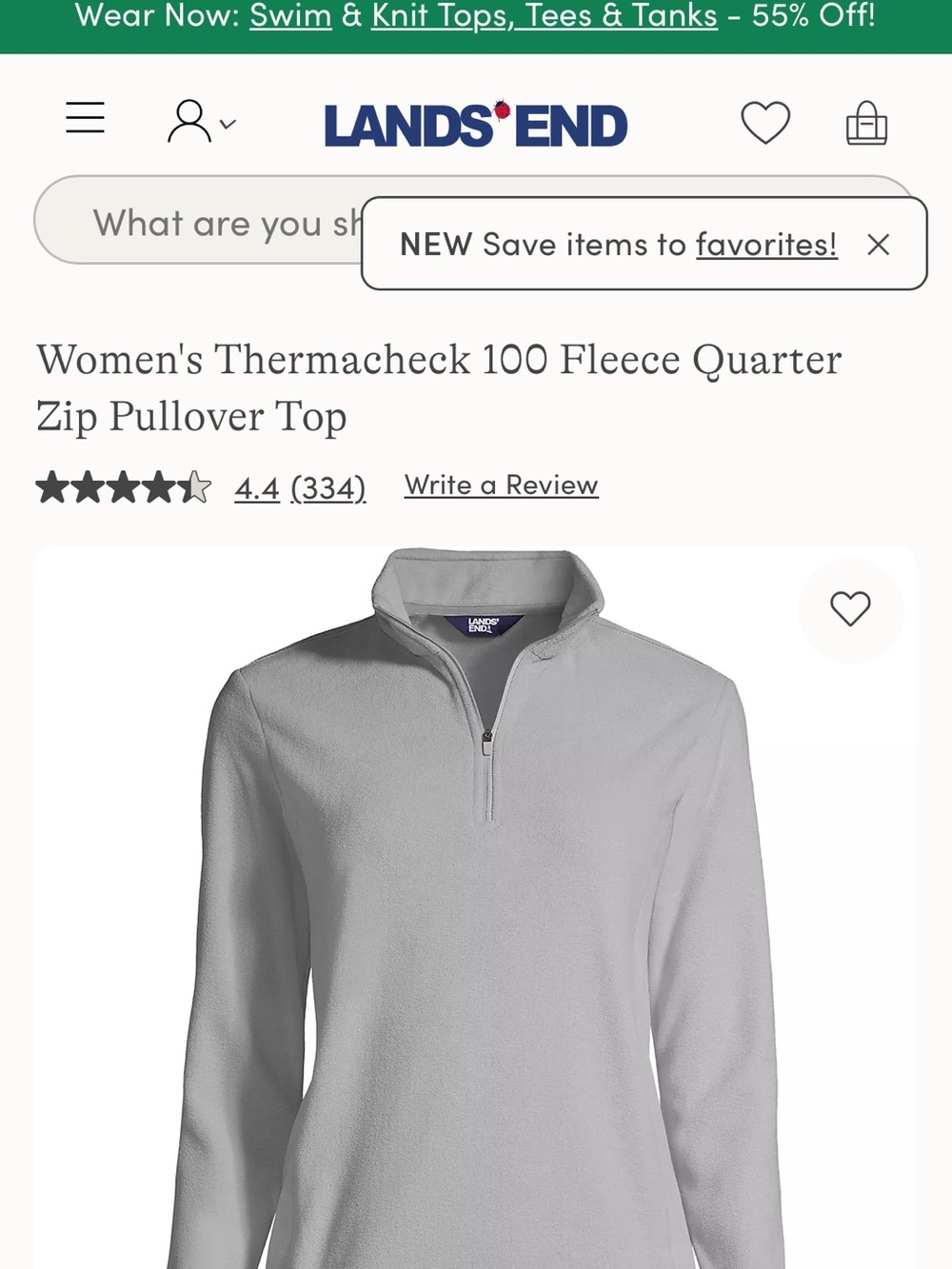 Lands' End Women’s Thermacheck 100 Gray Fleece Quarterzip Jacket Small